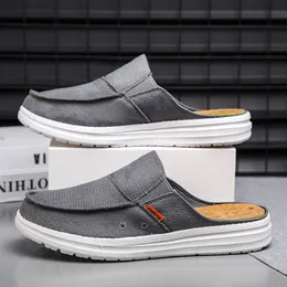 Summer Canvas Headed Slippers for Men Wearing Lightweight Men's Casual Shoes with One Step Cloth Shoes for Men