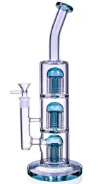 Tjock 14inch Triple Tree Perc Tall Bong Heavy Glass Water Pipe Hosah Teal