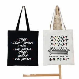 Pivot Halt die Leinwand Einkaufstasche Student Pivot Friends TV Show Shop Tasche Frauen Firend Grafik lässig Handtasche Seitentasche für Damen p8a7##