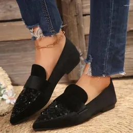 Casual Shoes Flat Women 2024 Spring Fashion Flock Shallow Slip On Loafers Female Pointed Toe Single For Zapatos