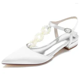 Sapatos casuais cetim pérolas de casamento de casamento para noiva pontual tira t-shear feminino vestido plano damas de honra/baile/noite/coquetel