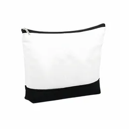 sublimati Blank Cosmetic Bag Black Bottom Women's Make Up Bag Polyester Portabl For Heat Transfer Printe Storage Pencil Bags C5UA#