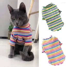 猫の衣装カラフルなストライプスフィンクスベストシャツ小さな猫カッテンケディコットン子犬犬ペット服マスコタ服ロパパラガトス