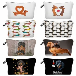 Carto Animal Sausage Dog Print Ladies Cosmetic Bag Bag Bag for Girl Women’s Travel Portable Bag Bag Eco Makeup M74n#