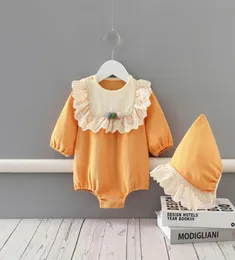 Wiosna jesień dziecięcy odzież dla dzieci wspinaczka pomarańczowa długie rękaw z marszczykami Romperhat Born Born Rompers 02T7773739