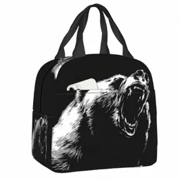 Angry Bear Lunch Bag For School Office Portable Food Thermal Cooler Isolated Lunch Box Women Children Tygväskor W848#