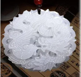 Natural Afghan White Jade Dragon und Phoenix Viel Glück Anhänger X115552025410