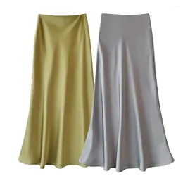 Spódnice Kobiet wysokiej talii midi spódnica elegancka satyna z projektem fishtail w linii A do stałej kolorowej odzieży roboczej