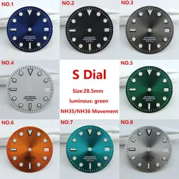 Uhr Reparaturkits 28,5 mm NH35 Zifferblatt Grüne leuchtende Gesicht für Sub NH36 Mechanische Bewegung Zubehör Ersatz