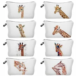 akvarell giraff hjort tryck makeup väska kvinnlig toalettbäska för resor söta djur barn blyerts