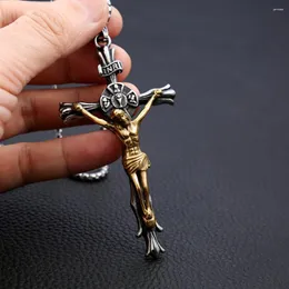 Anhänger Halsketten Klassiker Jesus Kreuz Halskette Männer rostfreier Stahl Religiöse Anhänger Kette Amulett Vintage Schmuck Tropfen