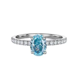 925 Silver High Carbon Diamond Sea Blue Zirconia 6 8 Oval Ring Women's Inscription Style