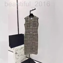 Основные повседневные платья Дизайнер Шэньчжэнь Нанюу 24 Ранняя весна маленькая ароматная ветряная плетение грубая твидовая двойная прядь с краем круглой шеи платье с длинным жилетом QQQ5