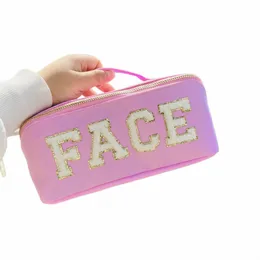 candy Color Women's Cosmetic Bags Paste Letters Ladies Portable Makeup Bag Handbags Large Capacity Female Travle Box Storage Bag 374G#