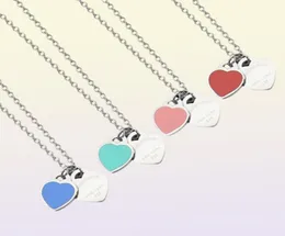 Luxury Jewelry Designer Women Necklace Alphabetic Double Heart Necklace Red and Green Pink Dips Oil Heart Necklace Gift2364809