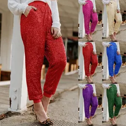 Women's Pants 2024 Shiny Sequined Fashion High Waist Baggy Trousers Streetwear Sparkly Glitter Casual Ladies Pantalones