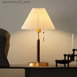 Lampy odcienie amerykańskie nordyckie retro plisowane lite drewniane lampa sypialnia studium salonu