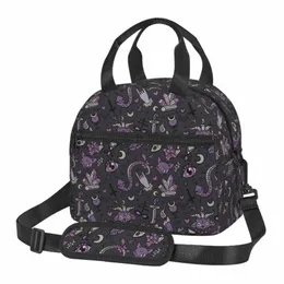 Magic Goth Spooky Gray Purple Black Lunch Box återanvändbar lunchväska WITCH ISOLATION Mat ctain för skolarbete resepicknick n7ha#