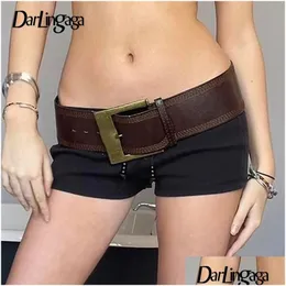 Kemerler Darlingaga Vintage Moda Kahverengi Metal Toka Kadınlar Y2K Aksesuarlar Bell Grunge Geniş Kemer Kanatları Deri Dış Giyim Şık Daml Dhmbr