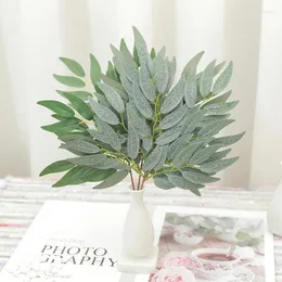 Decorative Flowers 3pcs Artificial Green Plant Leaves Gray Spotted Short Branch Willow Summer Garden Living Room Bedroom Balcony Decoration