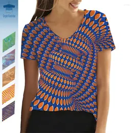 Frauen T-Shirts Buntes visuelle Illusionsleitungen Geometrie Bild 3D gedruckt kurzschlärm