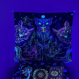 Noctilucent Owl King Wandteppich hängende Stoff Wandteppich Hintergrund Tuch Nacht Glühen im Stil Hanges Stoff Dekorative Stoff Bohemian Wandteppiche