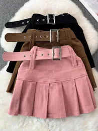 Skirts Foamlina Women Denim Skirt Casual Streetwear Summer Sexy Solid High Waist With Belt Mini Pleated Inner Safety Pants