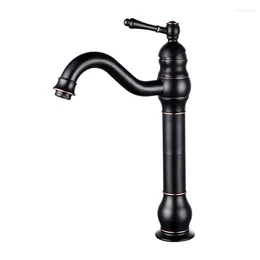 Rubinetti del lavandino da bagno rubinetto nero finitura in bronzo bacino singolo manico a pelli di acqua in ottone pazzo di mixer montato per il sovraccarico