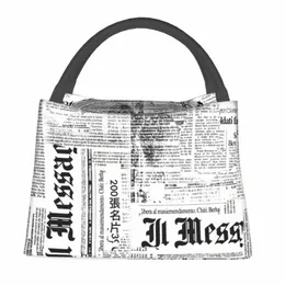 grunge Newspaper Lunch Bag Black And White Fun Lunch Box For Child Office Portable Insulated Cooler Bag Graphic Tote Food Bags X537#