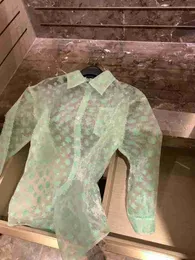 Kvinnor BLOUSES -skjortor Designer Flocking Mönster avvisar krage långärmad blus avslappnad knapp upp design 2024 1W40
