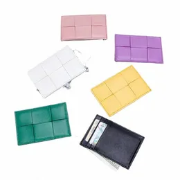 Brieftasche für Karte und mey Slim echtes Leder Ultra dünner Schaffell gewebtes Luxusdesigner -Strickkartenhalter für Männer und Frauen C3TZ#