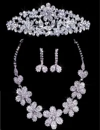 Twinkling Floral Crystal Necklace Earrings Set Bridal Crown Tiaras 9006666