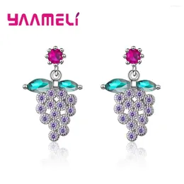 Orecchini penzolanti in stile coreano foglia verde lussuosa frutta lussuosa cz pietra uva viola caduta per donne feste di nozze bijoux femme