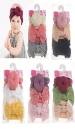 Baby flickor knut boll donut pannband bow turban 3pcsset spädbarn elastiska hårband barn huvudbonad barn hår tillbehör c57627894244