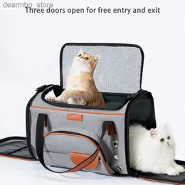 Cat Carriers Crates Hus Cat Carrier Ba Foldbar Lare Capacity Pet Handba Three Sides Breattable och Mosquito Resistant Outdoor Toteba Cat Supplies L49