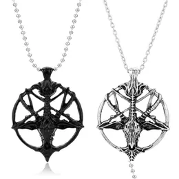 Pendant Necklaces Long Chains Pentagram Pan God Skl Goat Head Necklace Luck Satanism Occt Metal Vintage Color Sier Star Drop Deliver Dha4X