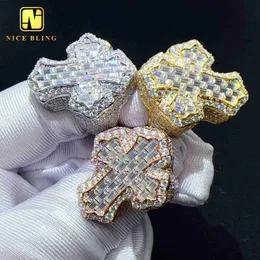 W pełni mrożone pierścienie diamentowe Baguette Diamond Pierścień Hip Hip Cross Gra vvs Moissanite Biżuteria dla mężczyzn