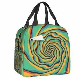 Retro Swirl Abstract Geometric Print Lunch Bag Psychedelic Eesthetic Waterproof Cooler Thermal Isolated Lunch Box Women Bags J5WN#