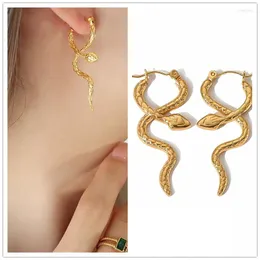 Stud Earrings Cool Shiny Metal Golden Cross Snake For Women Titanium Steel Tarnish Free Trendy Fashion Jewelry Bijoux