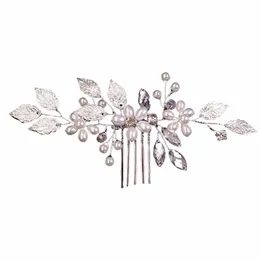 Hochzeit Sier Stratherestes Kristall Vintage Perlen Blattseite Haarkamm Brauthaarklammern Akquials für Bräute und Brautjungfern J2fo#