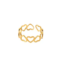 European and American INS influencers with the same hollow small heart opening ring, 18K gold-plated stainless steel ring, women's jewelry