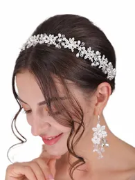 Sier Tiara Wedding Headdr Shiny Rhineste Pearl Luxury pannband Eleganta kvinnor Hårsmycken Set Bridal Hair Accores Z5xn#