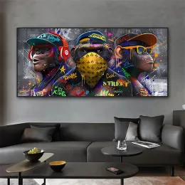 Graffiti drei Affen Wandkunst Poster Tier Pop Wandbild moderne Wohnkultur Leinwand Malerei Bilddrucke Wohnzimmer Dekoration