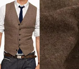 Vintage Brown Tweed Groom Goles Vestes de aranha de aranha britânica Men039s Terno Tailor Slim Fit Blazer Ternos de casamento FO8501553