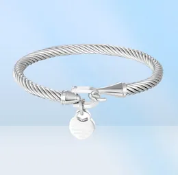 Bangle Classic Design gancho punhos pendurados pêssego charme pulseiras para mulheres jóias de cabo de aço inoxidável amor pulsera presente2045933