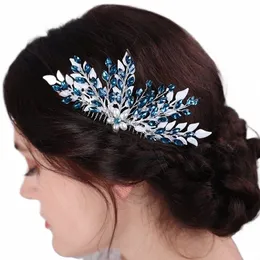 Fi Blue Rhineste Wedding Hair Combs Foglie in lega per Pearl Bridal Headdr Women Hair Accario