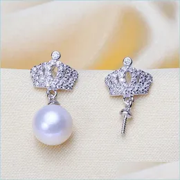 Impostazioni di gioielli Orecchini di perle Impostazione Sier Zircon Crown Sturing Montaggio Blank fai da te Fai da femmina Dleive Dhgarden Dhooe