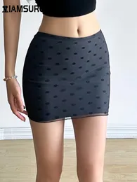 Юбки iamsure Sexy Slim Dot Printed Bodycon Юбка повседневная базовая середина: Super Mini Women 2024 Летняя модная уличная одежда Леди