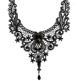 Cara gótico Gótico Colar de renda preta vitoriana para mulheres menina boho christal borla