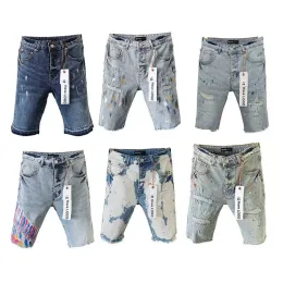 24SS Summer New Jeans Shorts Homem High Street Stretch Skinny Fit Plus Tamanho Hip Hop Hole Denim Calças de praia